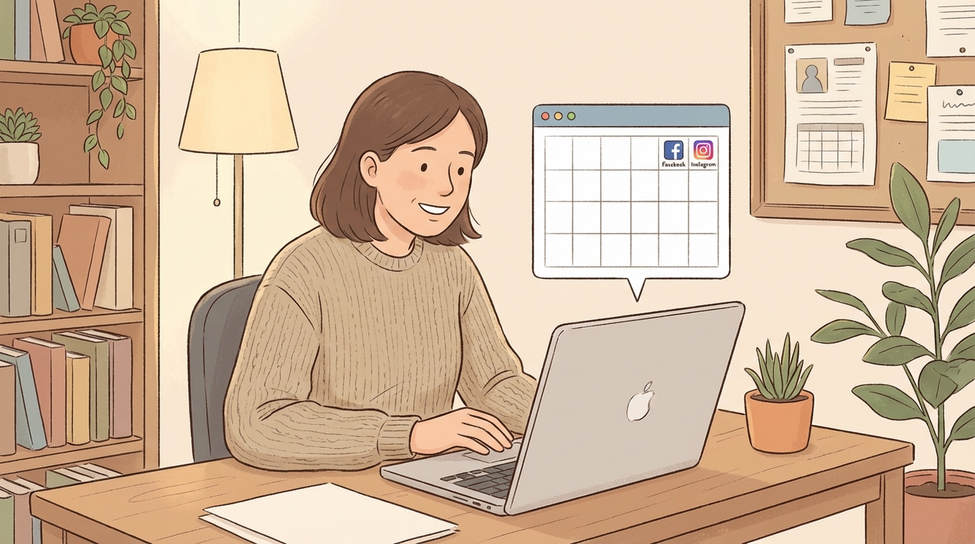 Church staff member planning social media event promotion on a laptop