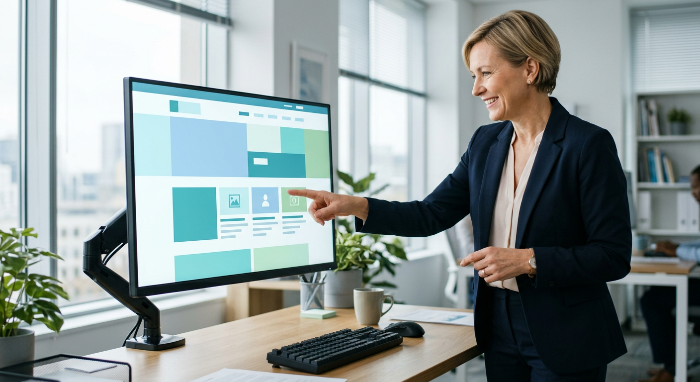Church administrator reviewing a clean, modern church website design