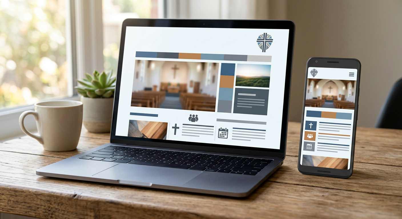 Church website displaying responsively on desktop and mobile devices