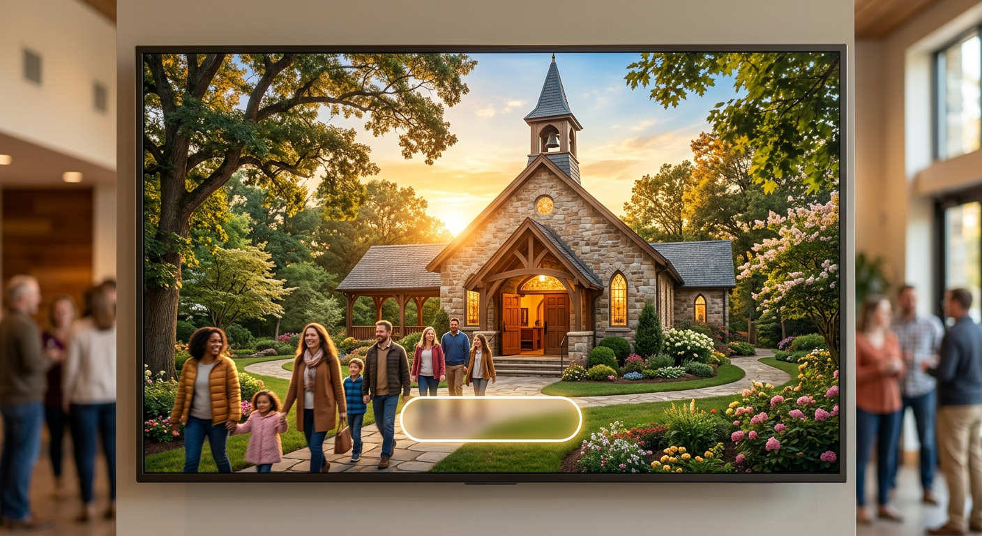 Beautiful church website hero section with welcoming exterior photo