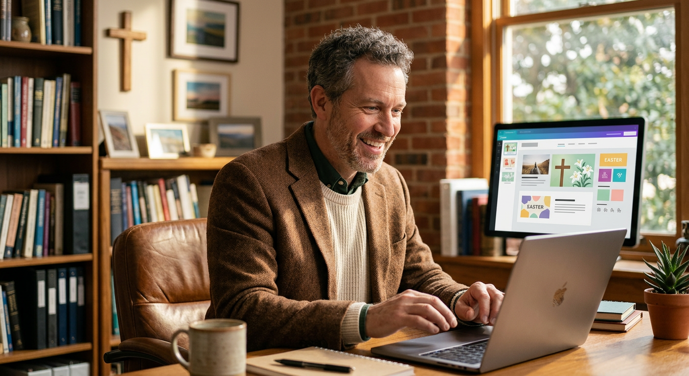 A church pastor building an Easter landing page to invite visitors to their Easter Sunday service