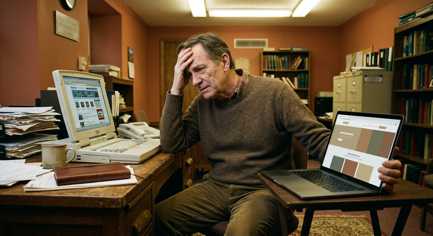 Church pastor comparing free and paid website options for their church